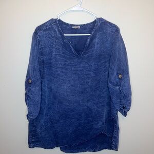 Sooniya Woman’s Asymmetrical Blue Top 3/4 Sleeve Size L EUC